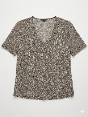 Adrianna Papell Black & Cream V-Neck Short Sleeve Printed Top